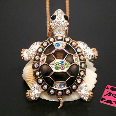 #ad New Black Enamel Cute Turtle Rhinestone Pendant Fashion Women Chain Necklace $3.95