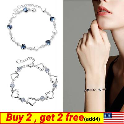 #ad New Crystal White Stone Plated S925 Silver Zircon Heart Bracelet Niche Design $8.19