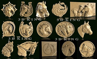 #ad 15 Pcs STL 3D Models HORSE HEADS for CNC Router 3D Print Engraver Carving Aspire $4.49