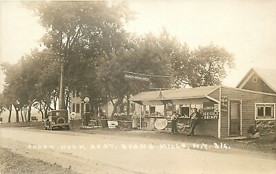 #ad Postcard RPPC 1920s New York Evans Mills Shady Nook Nest gas pumps NY21 1001 $59.99