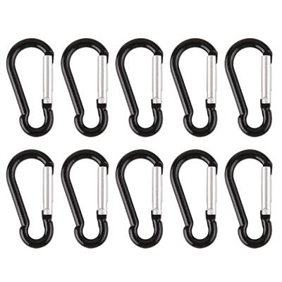#ad 10 Mini Black Carabiners Camping Spring Clip Hook Keychain Key Ring Hiking Small $6.99