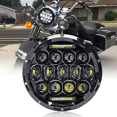 #ad 7quot; inch LED Headlight Angel Eyes Hi Lo For Honda Yamaha Motorcycle $32.29