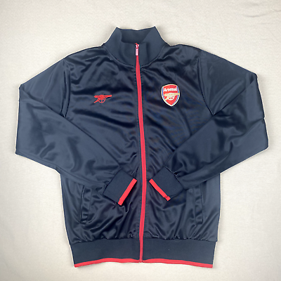 #ad Arsenal Jacket Mens Medium Black Red Full Zip Mock Neck Warm Up Track Jacket $28.87