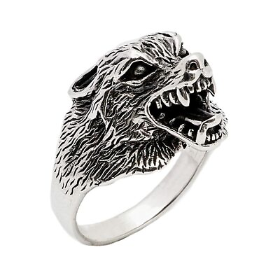 #ad Chunky Wolf Design Silver Ring Men 925 Sterling Silver Fenrir Ring Norse Viking GBP 45.00