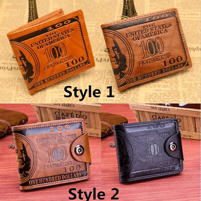 #ad Men#x27;s US 100 Dollar Bill Leather Bifold Card Photo Holder Wallet Handbag Purse $9.99