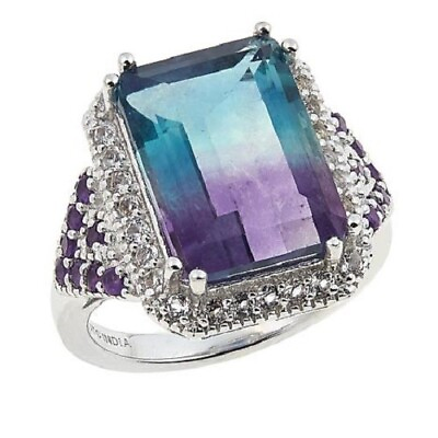 #ad HSN Colleen Lopez Sterling Silver 9.09ctw Bicolor Fluorite and Gem Ring Size 6 $191.99