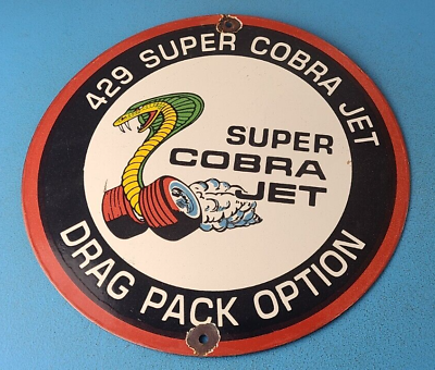 #ad Vintage Ford Cobra Sign Super Jet Drag Automotive Gas Pump Porcelain Sign $145.47