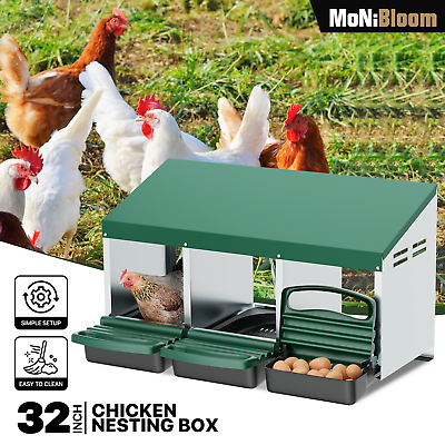 #ad 3 Holes Chicken Nesting Box Poultry Perch Brooding Box Eggs Automatic Collection $73.99