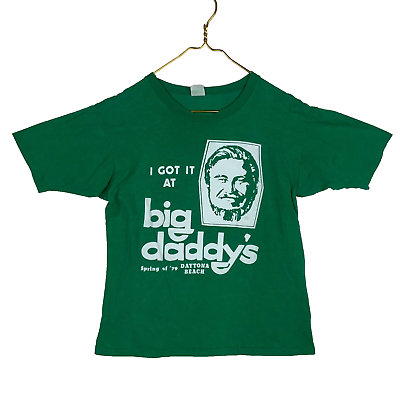#ad Vintage Big Daddy#x27;s Daytona Beach T Shirt Large Green Single Stitch 70s $33.99