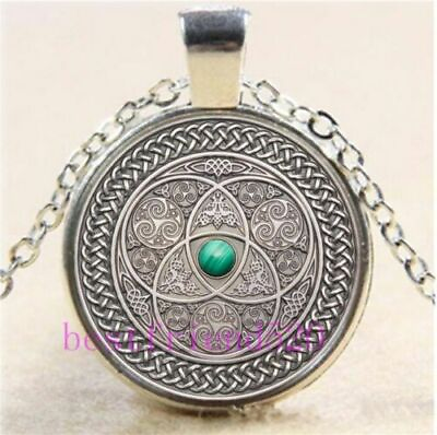 #ad New Celtic Photo Cabochon Glass Tibet Silver Chain Pendant Necklace $11.00