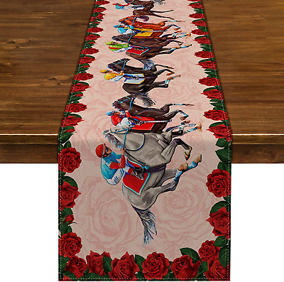 #ad #ad Kentucky Derby Table Runner Horse Race Jockey Run for the Roses Decoration $13.26