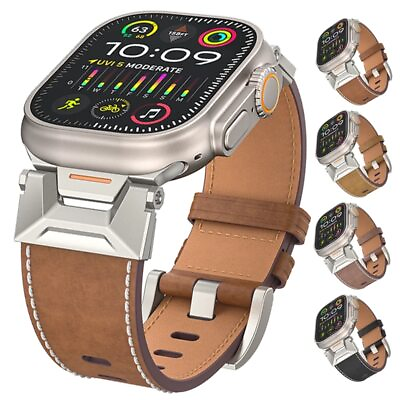 #ad Metal Leather Band Strap For Apple Watch Series 9 8 7 6 5 4 3 SE Ultra 2 1 49mm $19.99