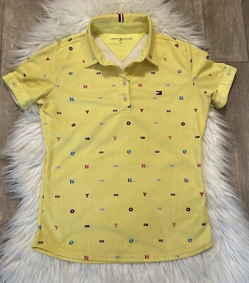 #ad Tommy Hilfiger Golf Polo Shirt Yellow Womens Half Button Up Logo Graphics Medium $14.99