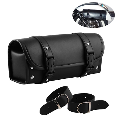 #ad Universal Leather Motorcycle Tool Bag Handlebar Saddlebag Roll Barrel PU Pouch $31.79