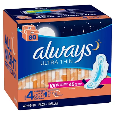 #ad Always Ultra Thin Size 4 Overnight Pads With Wings Unscented 80ct FREE SHIPPING $22.73