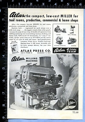 #ad 1946 Vintage Magazine Page Ad Atlas Milling Machine $10.50