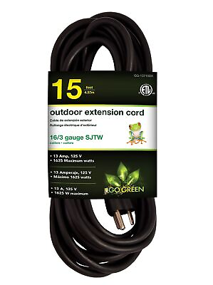 #ad Go Green Power Inc. GG 13715BK 16 3 SJTW Outdoor Extension Cord Black 15 ft $16.32