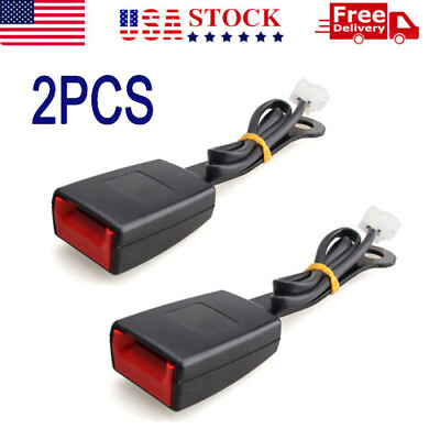 #ad 2PC Black 7 8quot; Car Front Seat Belt Buckle Socket Plug Connector w Warning Cable $15.49