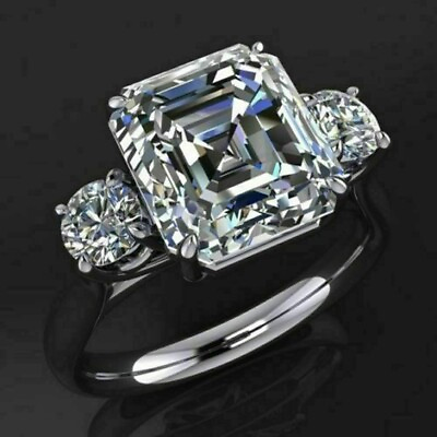 #ad Three Stone 5.00Ct Asscher Cut Real Treated Diamond 925 Silver Engagement Ring $149.00