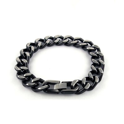 #ad Men#x27;s Stainless Steel Black Heavy Thick Link Cuban Curb Chain Bracelet 8.5quot; $10.99