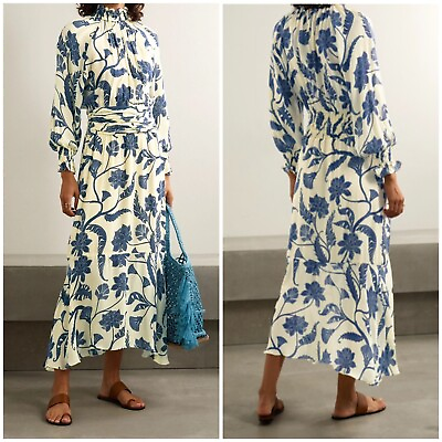 #ad NWT Johanna Ortiz Sacred Writing Tulip Silk Dress Midi Cream Women Size 0 $1650 $880.00