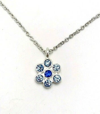 #ad Silver Tone Blue Rhinestone Flower Pendant Minimalist Necklace $9.99