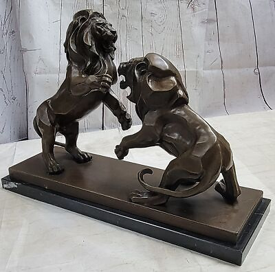 #ad Pair Bronze Lion Gatekeeper Statues Large Cat Castings Hot Cast Sculpture Deco $839.65