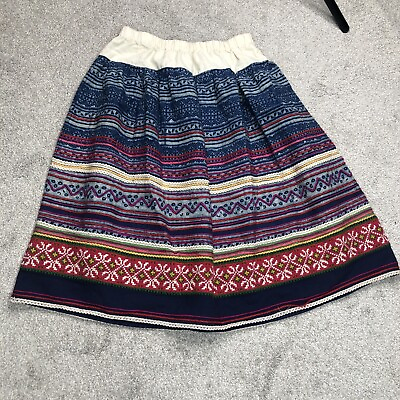 #ad Lucky Brand Skirt Sz S Ethnic Embroidered Peasant Elastic Waist Pull On Cotton $24.98