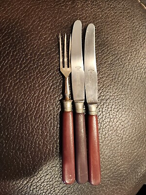 #ad Vintage JA Henckels Wood Handled Knife Knives Fork Utensil $15.10