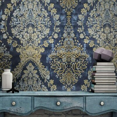 #ad Textured Wallpaper black gray gold Metallic rusted plaster Floral damask 3D $3.82