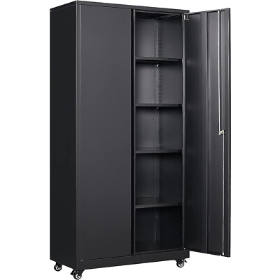#ad Rolling High Metal Storage Cabinet w Adjustable Shelves For Home Office Garage $199.99