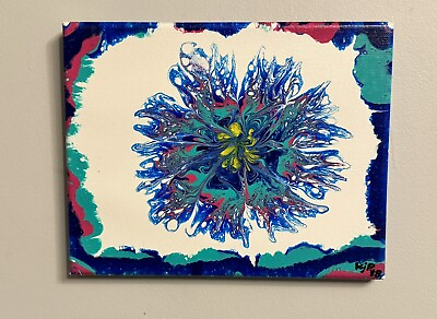 #ad Original Abstract Art Acrylic Fluid Pour Flower Painting On Canvas Wall Decor $35.00