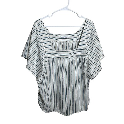 #ad Sonoma Blouse Women#x27;s XXL Striped Square Neck Short Sleeve Cotton Shirt $6.30