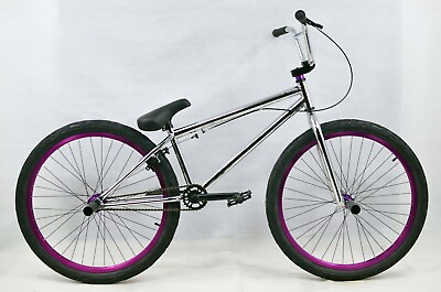 Pro 26quot; Complete BMX Bicycle Pegs Included Chrome W Purple Wheels $297.49