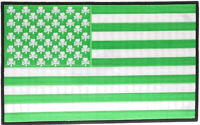 #ad Irish Shamrock American Flag Green Back Ground 10 Inch Back Patch HTL1308 LD2 $23.55