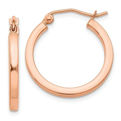 #ad 2mm x 20mm Polished 14k Rose Gold Square Tube Round Hoop Earrings $242.98