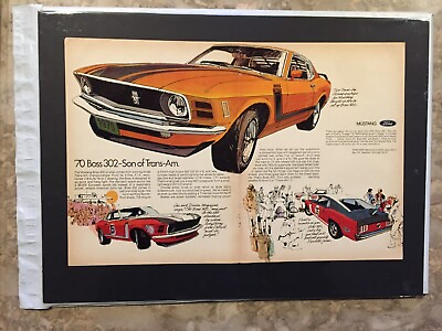#ad *READY to Display* 1970 Ford Boss 302 V8 Mustang spoiler*ORIGINAL* CAR AD PRINT $24.99