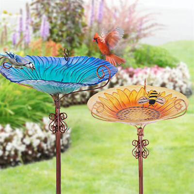 #ad Large Vintage Bird Baths Outdoors Glass Birdbath Standing Wildlife Feeder Bath $25.91