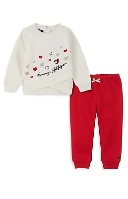 #ad NWT Tommy HilfigerBaby Girl#x27;s 2 Piece Printed Fleece Sweatshirt amp; Joggers 12mths $24.99