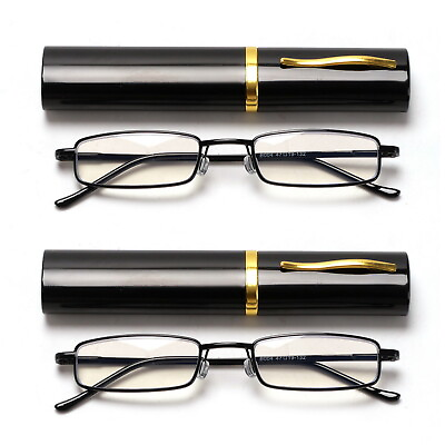 #ad 2X Slim Reading Glasses with Pen Clip Tube Case Eyeglasses Readers for Men Women $9.99