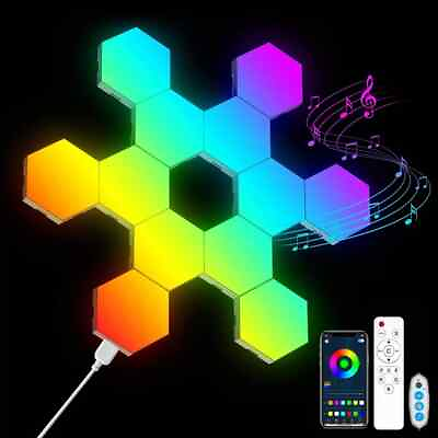 #ad Smart LED Hexagon Lights RGB Wall Sconces Music Sync Gaming Light with Remote $29.99