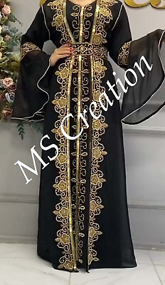 #ad SALE New Black Fashion Moroccan Kaftan Abaya wedding Dress Fancy Long Gown 453 $77.99
