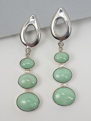 #ad Jay King Oval Variscite 3 Stone Sterling Silver Earrings 9.8g $67.95