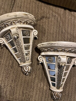 #ad Pair Set Two vintage decorative Wall Corbel Cream gold wood Shelf Sconce 2 $54.87
