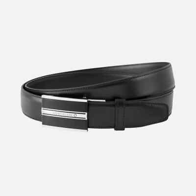 #ad Montblanc Black Leather Belt 30mm amp; Silver Black Sliding Plate Buckle 118421 $325.00