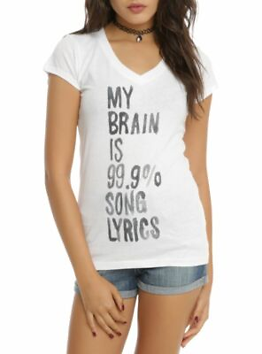 #ad Black Matter Junior#x27;s My Brain is 99% Song Lyrics White Tee Shirt New L $9.99