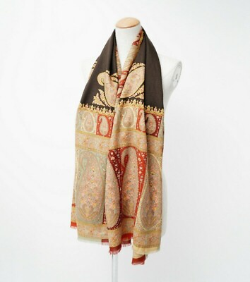 #ad ETRO scarf shawl 160cm 62″ 67cm 25″ rectangle wool silk brown beige $190.00