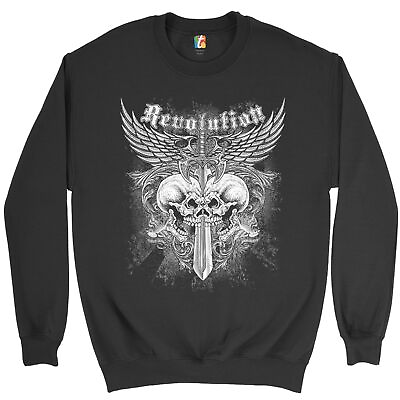 #ad Revolution Gothic Skulls Sweatshirt Angel Wings Skeleton Horror Crewneck $35.95