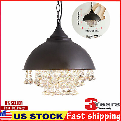 #ad New Rustic Industrial Crystal Pendant Light Loft Vintage Chandelier Ceiling Lamp $54.32