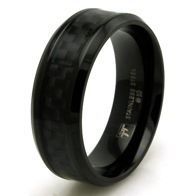 #ad Stainless Steel Black Carbon Fiber Mens Black Wedding Band 8MM FREE ENGRAVING $16.00